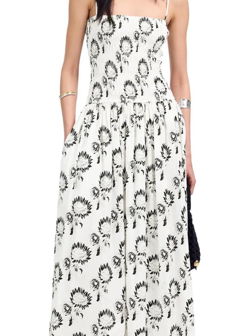 Madewell White and Black Floral Midi dress made from crisp cotton poplin XS